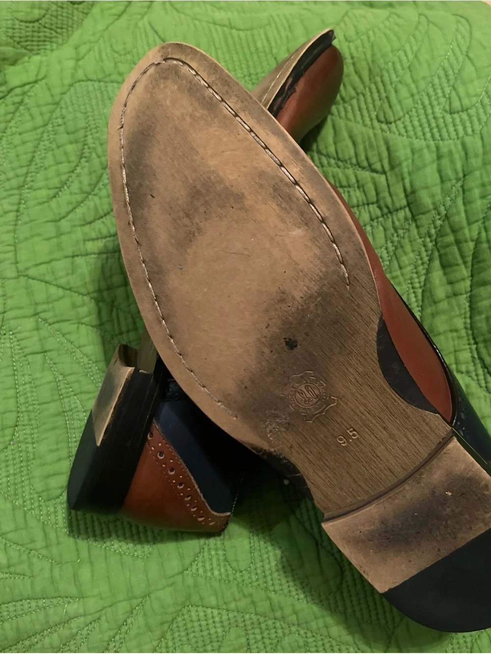 Aston Grey Drake Men’s Two-Tone Brown and Navy Leather Oxfords Sz 9.5 Pre-owned
